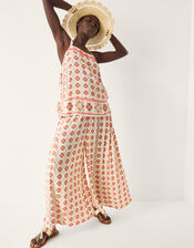 Maddie Floral Print Wide Leg Trousers, Ivory (IVORY), large