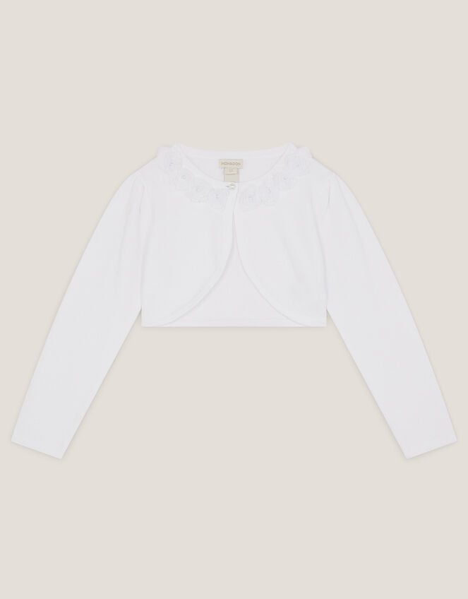 Ottilie Appliqu&eacute; Rose Cardigan, White (WHITE), large