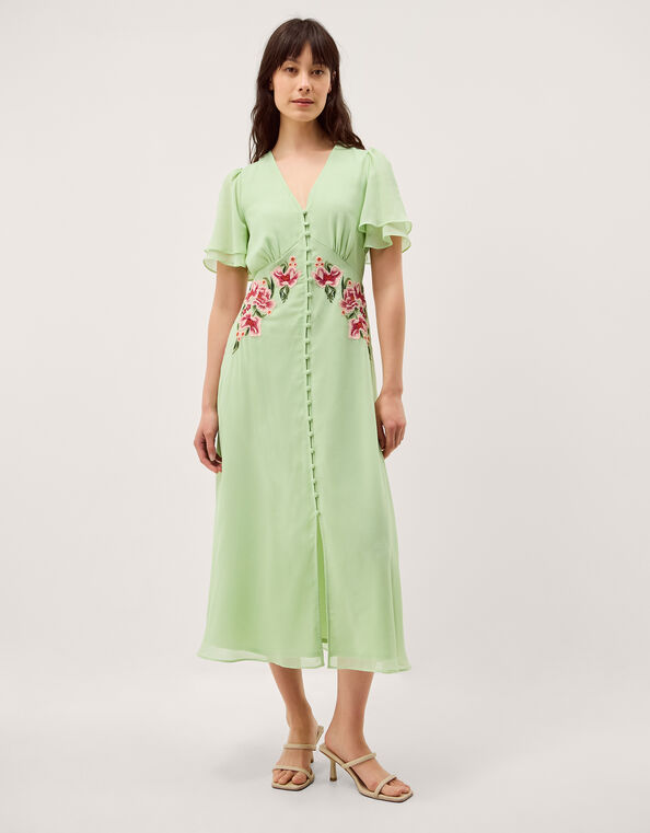 Coraline Floral Embroidered Midi Dress, Green (SAGE), large