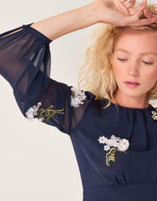 Delilah Floral Appliqué Midi Dress, Blue (NAVY), large