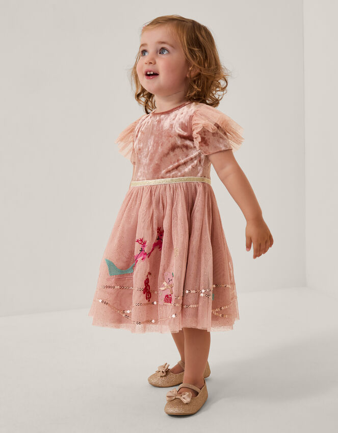 Baby Christmas Scene Tulle Disco Dress, Pink (PINK), large