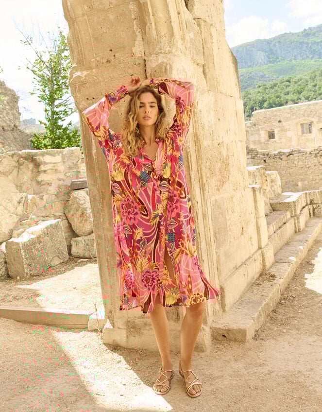 Piti Cuiti Floral Print Shirt Dress, Pink (PINK), large