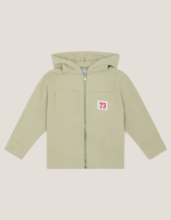 Hooded Twill Zip-Up Shacket, Natural (STONE), large