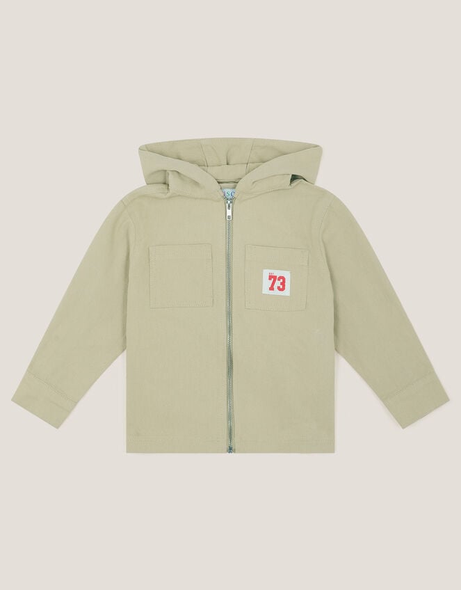 Hooded Twill Zip-Up Shacket, Natural (STONE), large