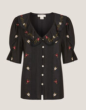Elsie Floral Embroidered Shirt, Black (BLACK), large