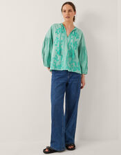 Milly Slouchy Embroidered Blouse, SEA GREEN, large