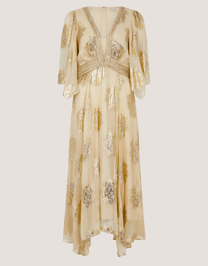 Lydia V-Neck Shimmer Midi Dress, Cream (CREAM), large