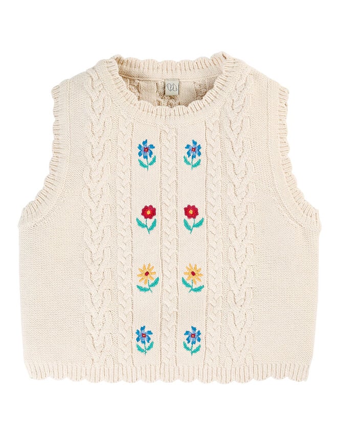 Frugi Floral Embroidered Tank Top, White (WHITE), large