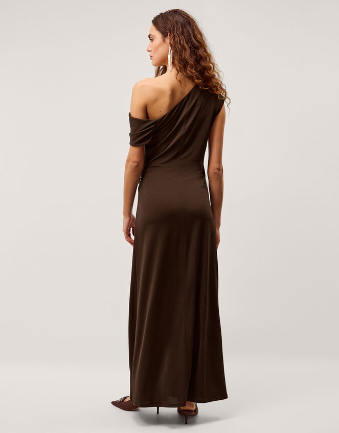 Trina Asymmetrical Embellished Jersey Maxi Dress, Brown (CHOCOLATE), large