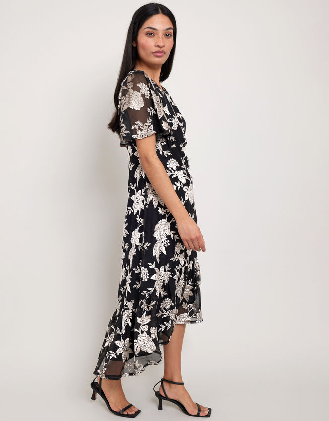 East Foil Floral Print Midi Dress, Black (BLACK), large