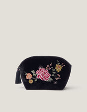Floral Embroidered Velvet Beauty Bag, , large