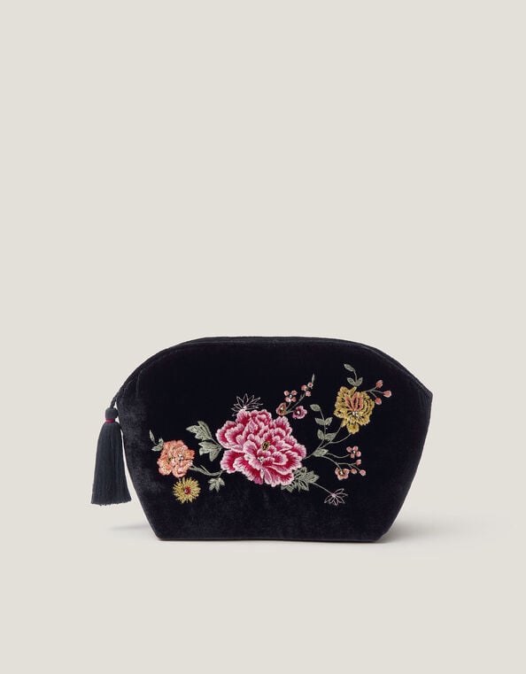 Floral Embroidered Velvet Beauty Bag, , large
