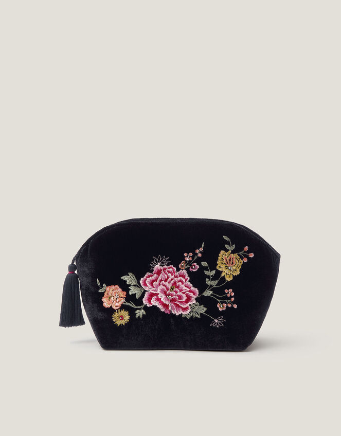 Floral Embroidered Velvet Beauty Bag, , large