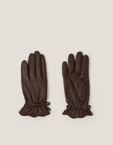Eva Bow Leather Gloves, Brown (CHOCOLATE), large