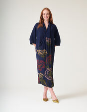 One Hundred Stars Rachel Parsley Seed Midi Dress, Blue (NAVY), large