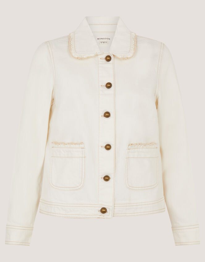 Sadie Frill Denim Jacket, Natural (ECRU), large