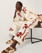 Emilia Floral Embroidered Trousers, Ivory (IVORY), large