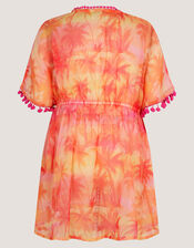 Palm Print Pom Pom Kaftan, Orange (ORANGE), large
