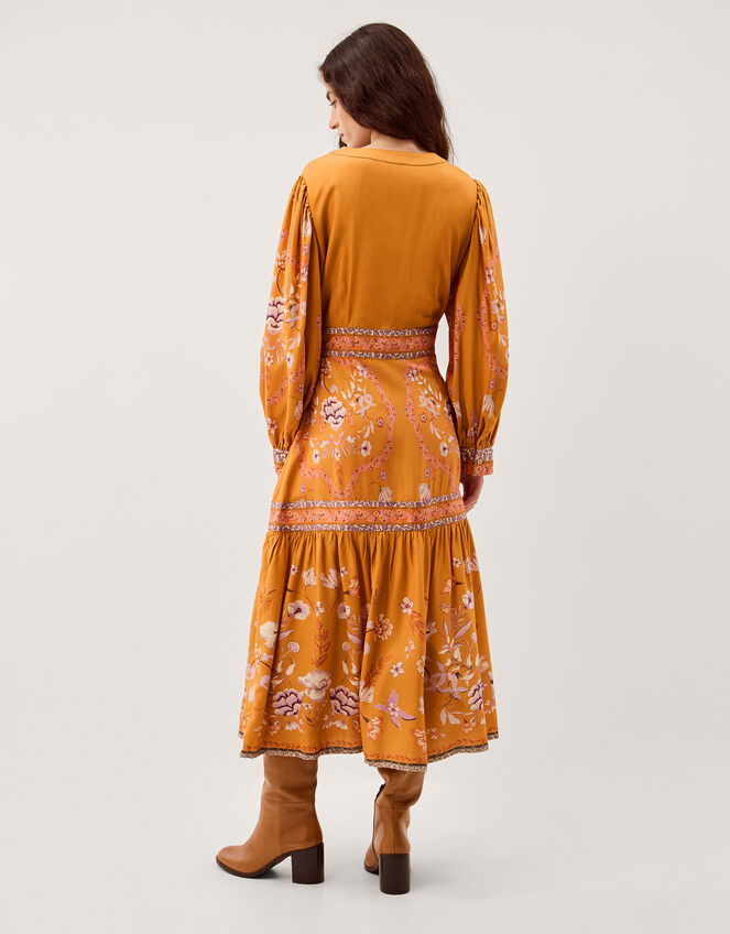 Samara Floral Print Midi Dress, Yellow (OCHRE), large