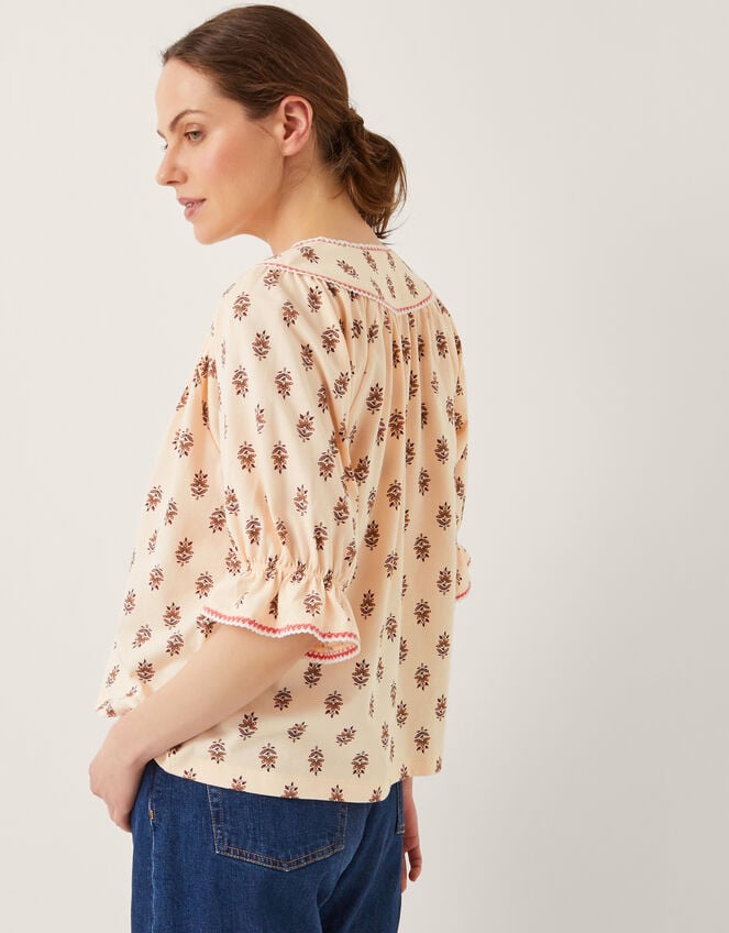 Laurie Floral Print Jersey Top, Ivory (IVORY), large