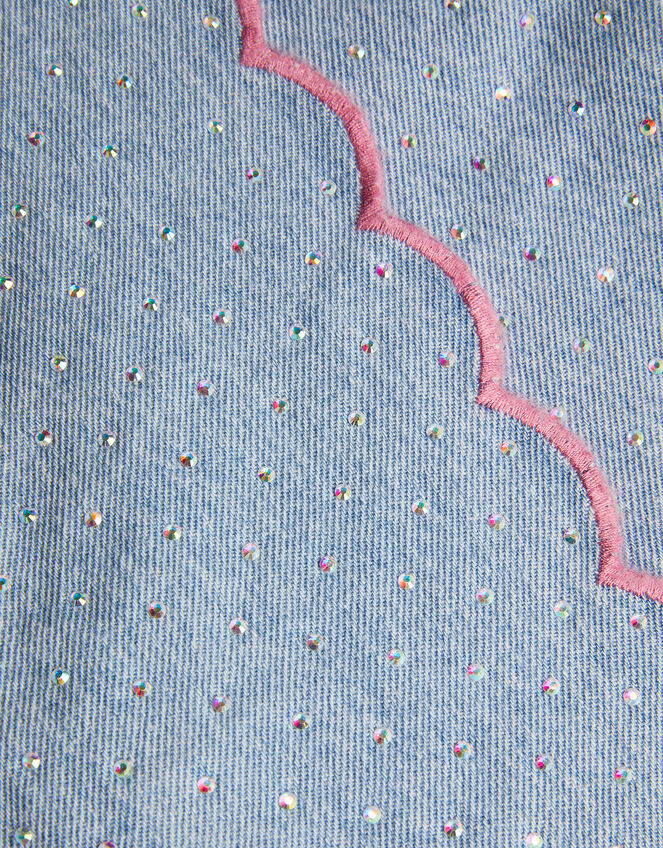 Rhinestone Scallop Denim Skort, Blue (BLUE), large