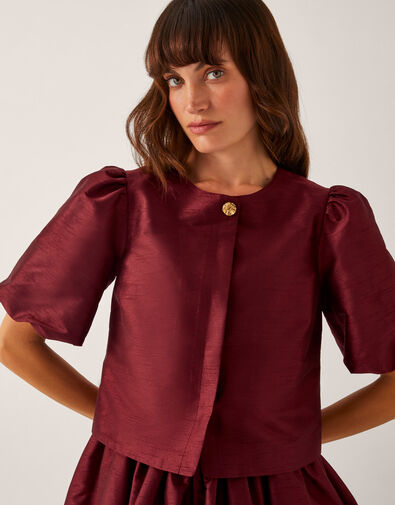 Mya Puff-Sleeve Jacket, Red (BURGUNDY), large