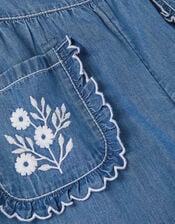 Embroidered Pocket Chambray Trousers, Blue (BLUE), large