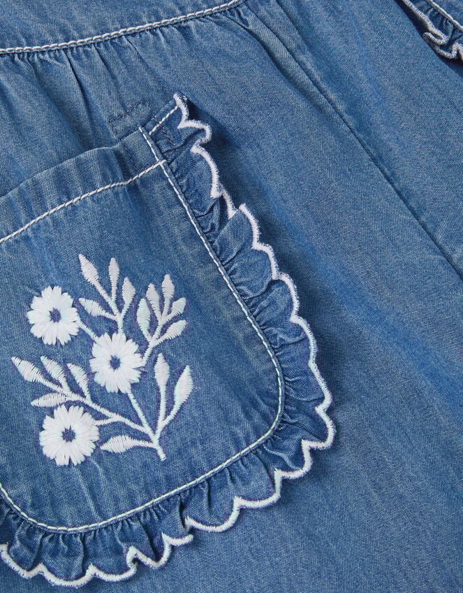 Embroidered Pocket Chambray Trousers, Blue (BLUE), large