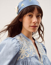 Erica V-Neck Embroidered Blouse, Blue (BLUE), large