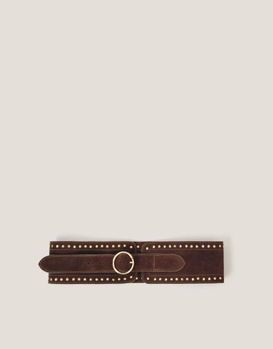 Studded Suede Waist Belt , Brown (CHOCOLATE), large
