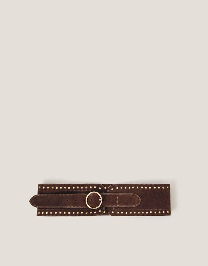 Studded Suede Waist Belt , Brown (CHOCOLATE), large