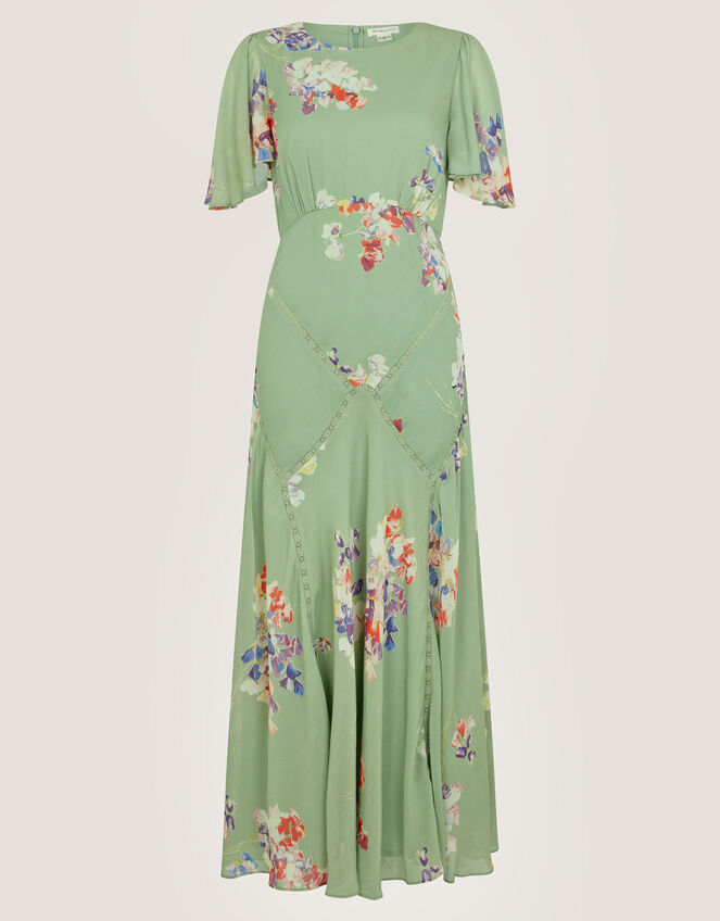 Amber Flutter Floral Print Maxi Dress, Green (GREEN), large