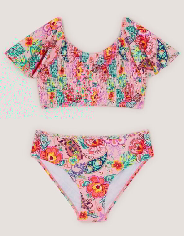 Floral Paisley Short Sleeve Bikini Set, Multi (MULTI), large