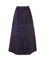 Antik Batik Tamari Paisley Jacquard Midi Skirt, Blue (NAVY), large
