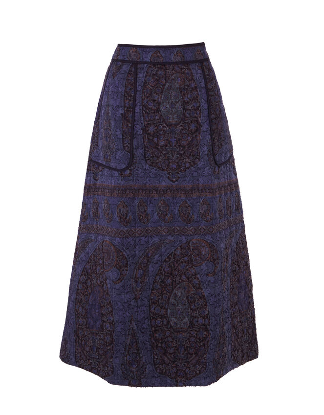 Antik Batik Tamari Paisley Jacquard Midi Skirt, Blue (NAVY), large