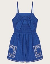 Floral Embroidered Strappy Playsuit, Blue (BLUE), large