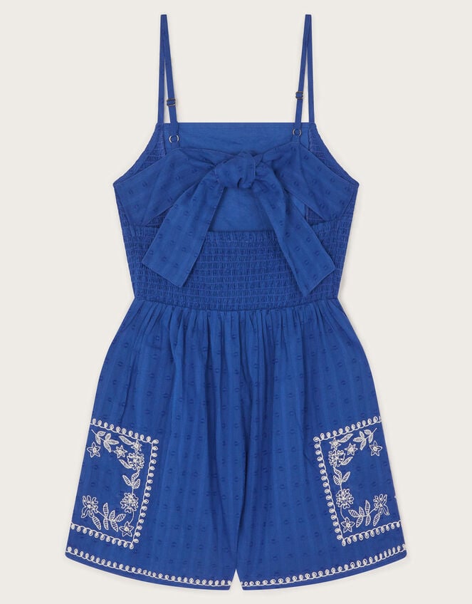 Floral Embroidered Strappy Playsuit, Blue (BLUE), large