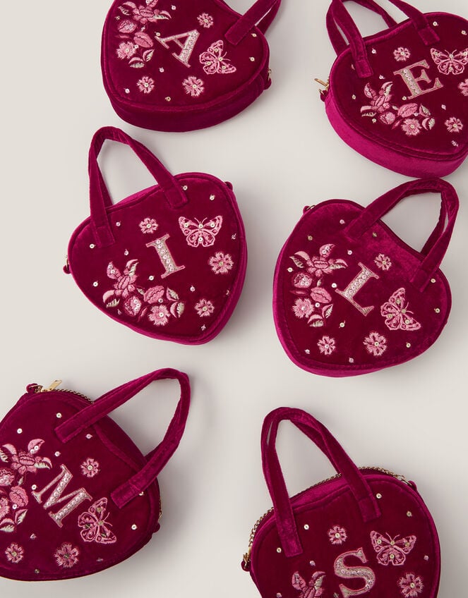 Embroidered Initial Heart Bag, Red (BURGUNDY), large