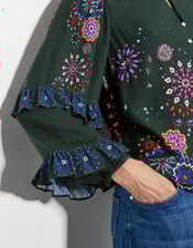 Kayla Floral Print Blouse, Green (GREEN), large