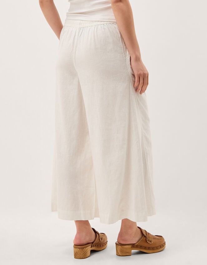 Maisie Linen Blend Crop Wide Leg Trousers, White (WHITE), large