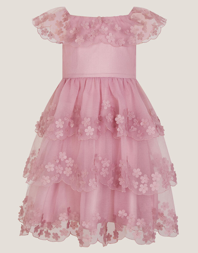 Rebecca Appliqu&eacute; Scallop Tiered Party Dress, DARK PINK, large