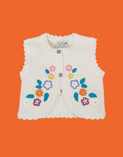 Frugi Connie Floral Embroidered Knit Waistcoat, Multi (MULTI), large