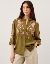 Amelie Floral Embroidered Blouse, Green (OLIVE), large