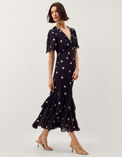 Rowena Polka Dot Ruffle Midi Dress, Blue (NAVY), large
