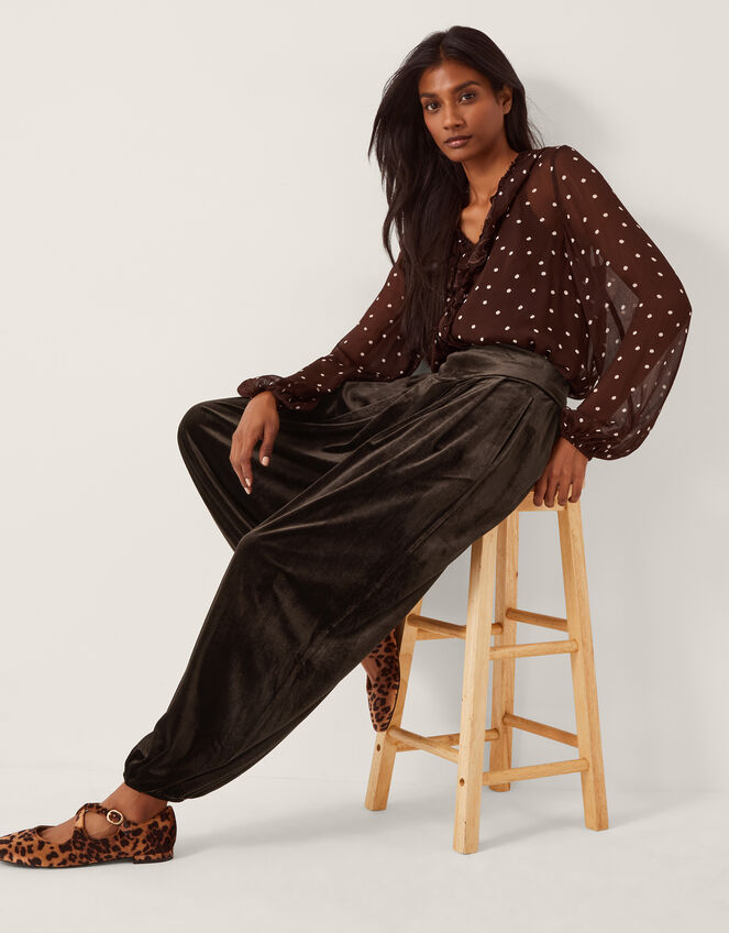 Victoria Velvet Harem Trousers, Brown (CHOCOLATE), large