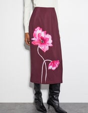 Elizabeth Floral Midi Skirt, Red (BURGUNDY), large