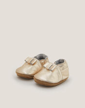 Baby Bow Metallic Leather Booties, Gold (GOLD), large