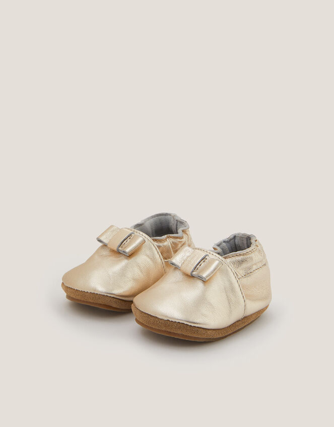 Baby Bow Metallic Leather Booties, Gold (GOLD), large