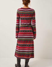 Fara Floral Fair Isle Midi Dress, Red (RED), large