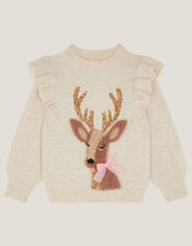 Christmas Deer Knit Jumper, Cream (CREAM), large
